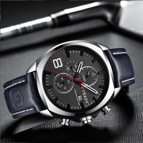 Reloj curren para caballero gris pulso en cuero caja negra original.