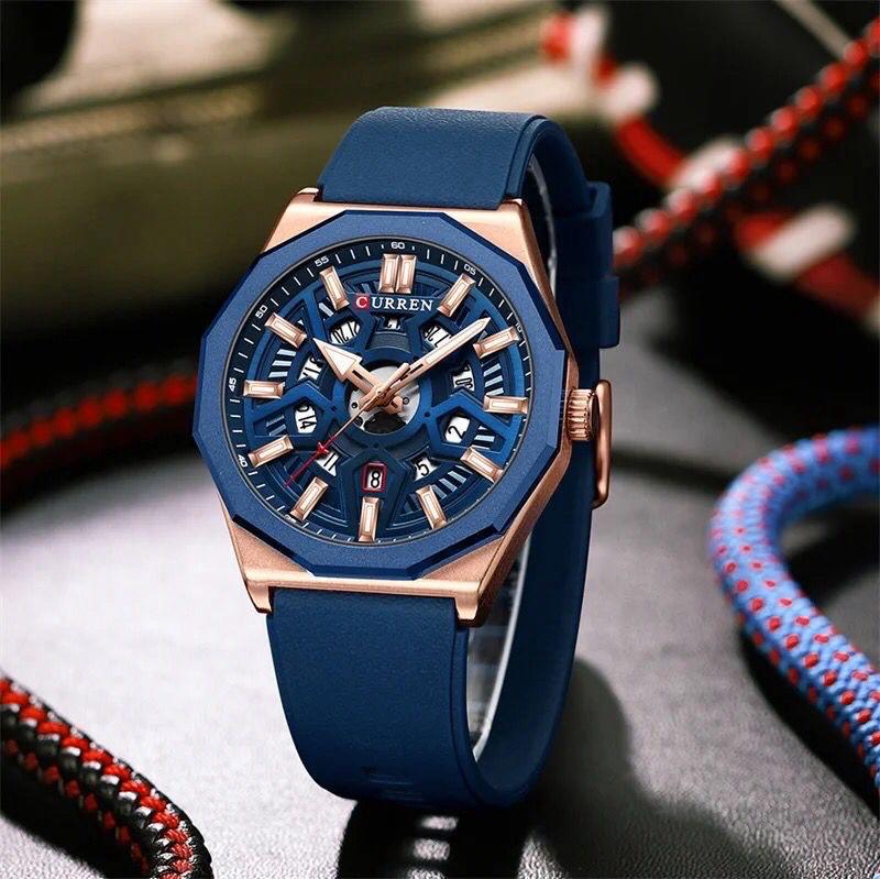 Reloj curren para caballero AZUL pulso en cuero caja azul original.